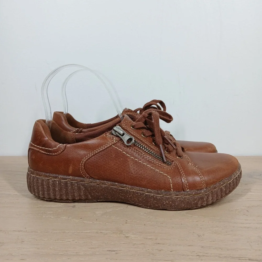 Clarks Collection Sneakers Womens 7 Brown Leather Platform Creeper Comfort Retro